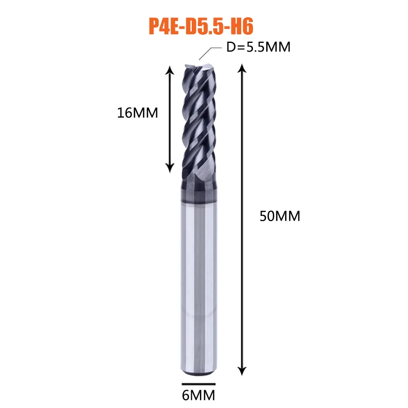 1 шт. Концевая фреза из карбида вольфрама 4 флейты d1-d12 Концевые Фрезы с ЧПУ Инструменты для обработки лица и паза hrc50 концевые фрезы с покрытием - Длина режущей кромки: 1PC-P4E-D5.5-H6