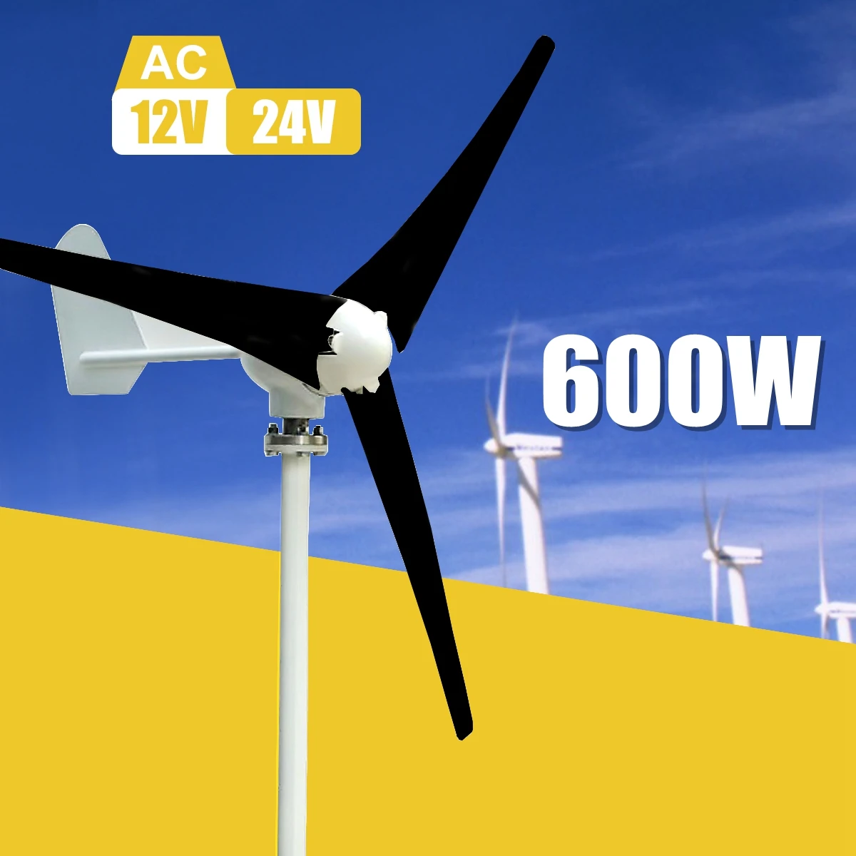 

Max 600W Wind Turbine Generator Kit Max AC 12V 24V 3 Blade Option Aerogenerator