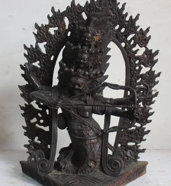  US $366.59 Tibet Buddhism Bronze Head Mahakala Wrathful Deity Archery Buddha Statue