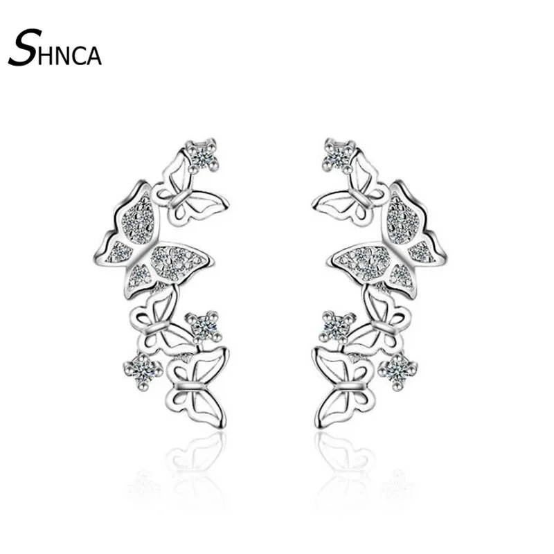 font b Luxurious b font Romantic 925 Sterling Silver Multiple Butterfly Zircon Rhinestone Stud Earrings