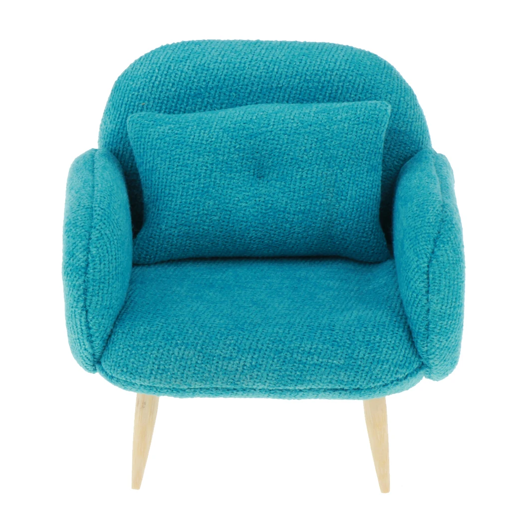 Кукольный домик мебель 1/12 шкала миниатюрная ткань один диван кресло и задняя подушка 2 шт набор - Цвет: Blue