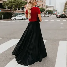 Женские однотонные плиссированные юбки с высокой талией, облегающие свободные богемные длинные юбки TY66