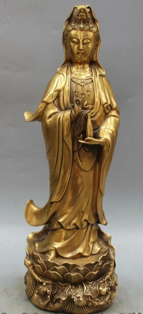 

JP S0524 18" Chinese Brass Stand Kwan-yin Guan Yin Boddhisattva Goddess Vase Statue Discount 35%