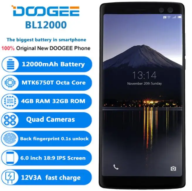 DOOGEE BL12000 4 камеры MTK6750T Octa Core 6 0 &quotдюймов FHD 18:9 полный экран ГБ + 32 16MP 13MP 12000 мАч Android 7 1