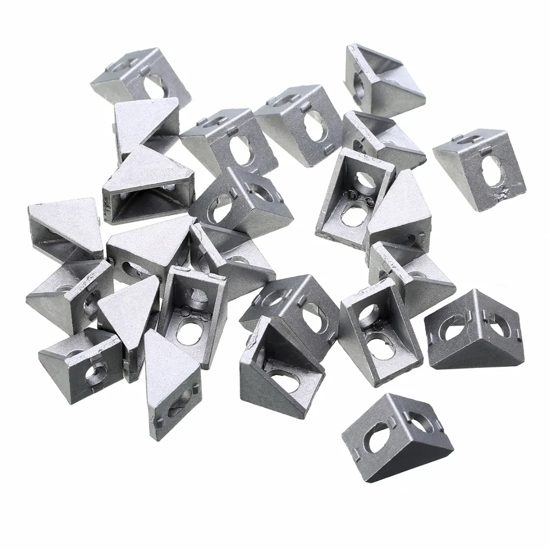 

25pcs Solid Cast Aluminum 2020 Corner Bracket Silver High Hardness Connecting Fastener for 20mm Extrusion 20*20*17mm