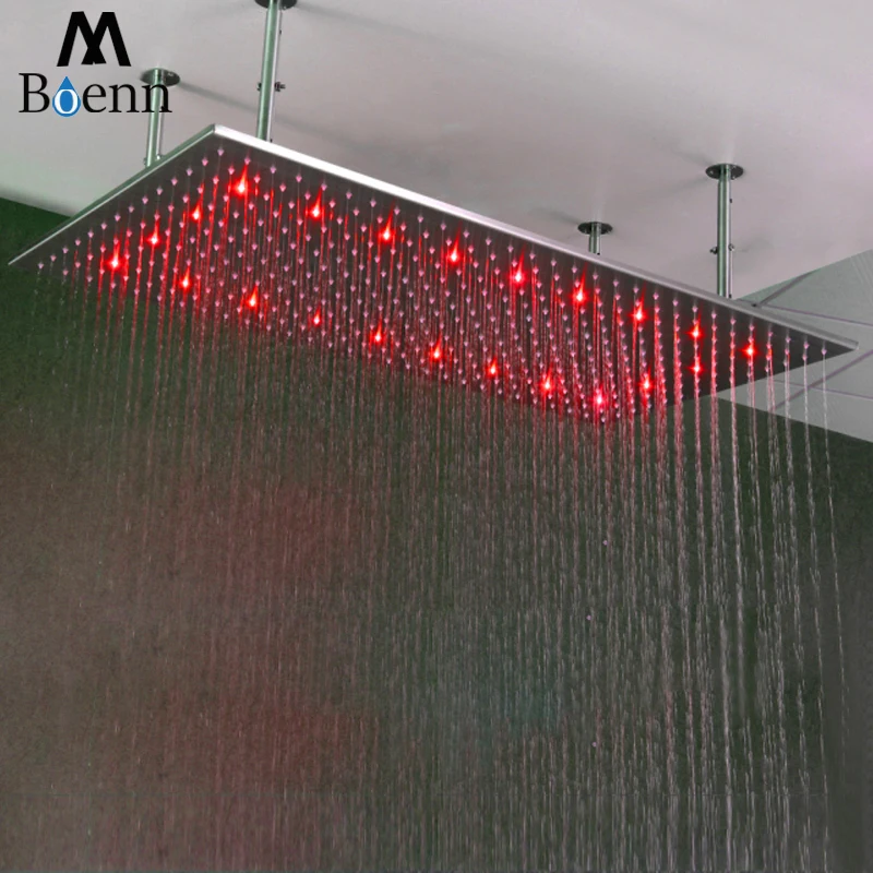 Brushed Rainfall Shower Heads 304 SUS 500*1000mm Water Power LED Light Temperature Control LED 3 Colors Showerhead Bathroom Brushed Rainfall Shower Heads 304 SUS 500*1000mm Water Power LED Light Temperature Control LED 3 Colors Showerhead Bathroom