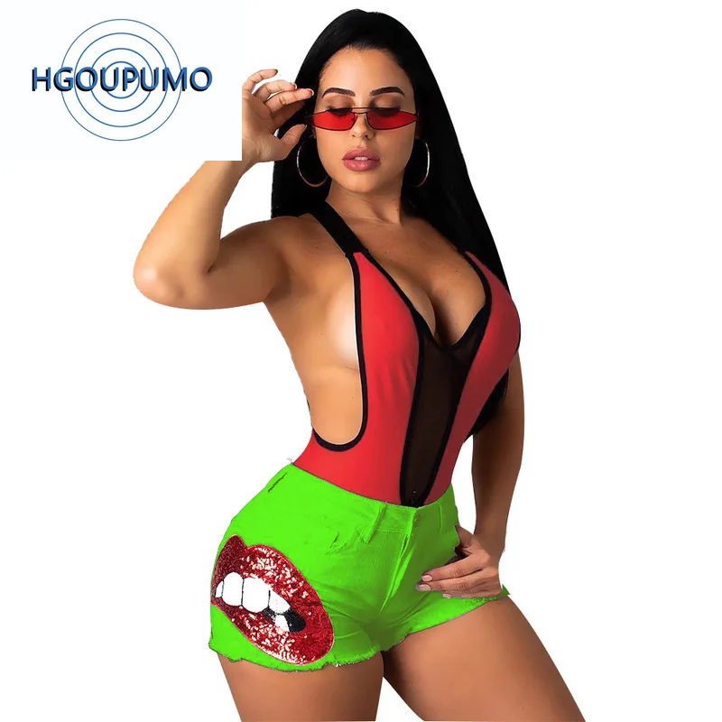 

Red Lips Sequined Sexy Party Shorts Women Fashion High Waist Skinny Plus Size Short Streetwear High Stretchy Bodycon Biker Short