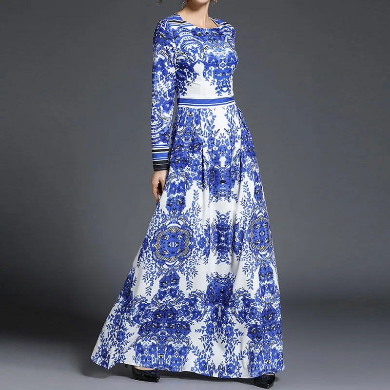 Elegant Maxi Flower Dress 2018 Fashion Spring Long Sleeve Floral Long