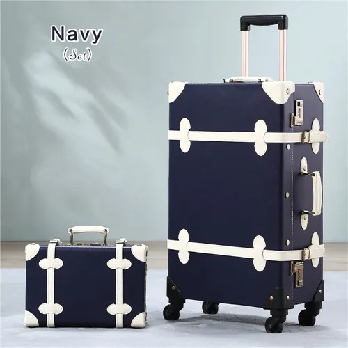 UNIWALKER Высокое качество 2" 22" 2" 26" унисекс Ретро Прокат троллейбусов Винтаж чемодан сумки с колесом для путешествий - Цвет: Navy(Set)
