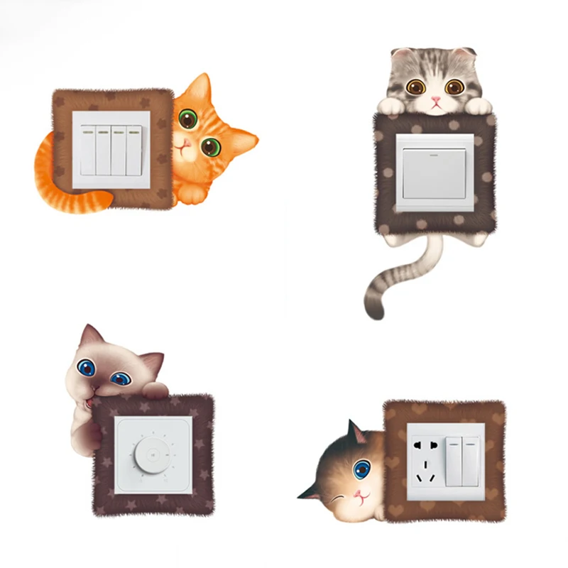 

Lovely Cat Light Switch Phone Wall Stickers For Kids Rooms Diy Home Decoration Cartoon Animals Wall Decals Pvc Mural Art