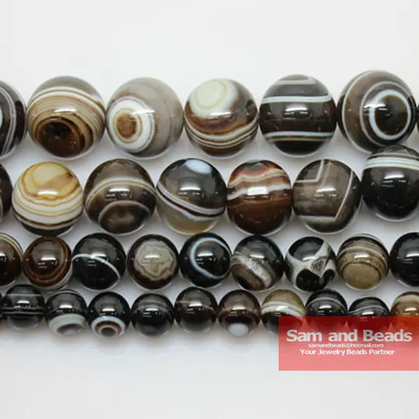 Perles rondes lisses en pierre naturelle pour bijoux, rayures café, taille au choix 6, 8, 10, 12mm, 16 pouces, livraison gratuite, CSEB01