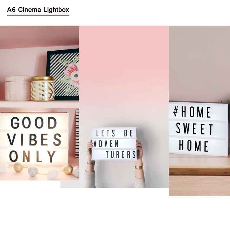

Upgrade A6 Size USB AA Battery LED Combination Night Light DIY Letters Symbol Card Cinema Lightbox Decoration Lamp Message Board