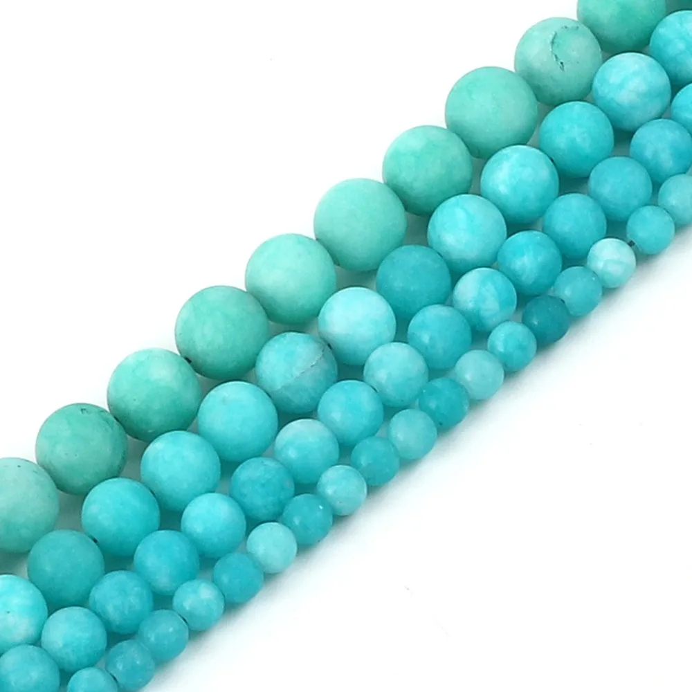 

6/8/10/12mm Natural Stone Frosted Blue Amazonite Round Loose Stone Beads For Jewelry Making DIY Bracelet Necklace
