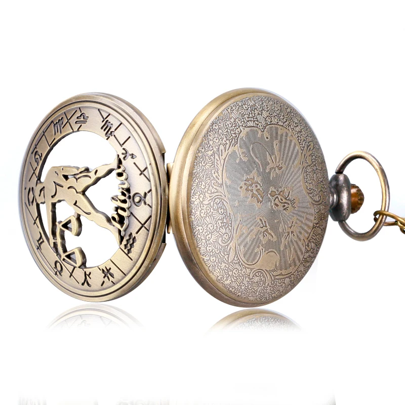Уникальный гороскоп тематические карманные часы для мужчин женщин полые Созвездие ретро кулон ожерелье со знаком зодиака Fob часы подарок