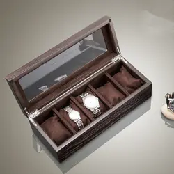 Топ 5 слотов Роскошная деревянная коробка для хранения часов с окном магическое Оловянное Ожерелье Шпон механические витрина для часов