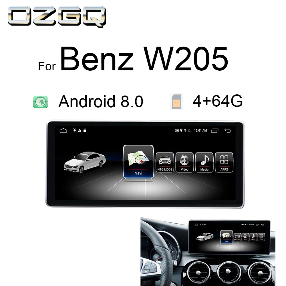 

OZGQ Car Multimedia Player For Mercedes Benz C GLC V Class W205 10.25'' Touch Screen Android 8.0 64G Stereo Audio Radio Navi