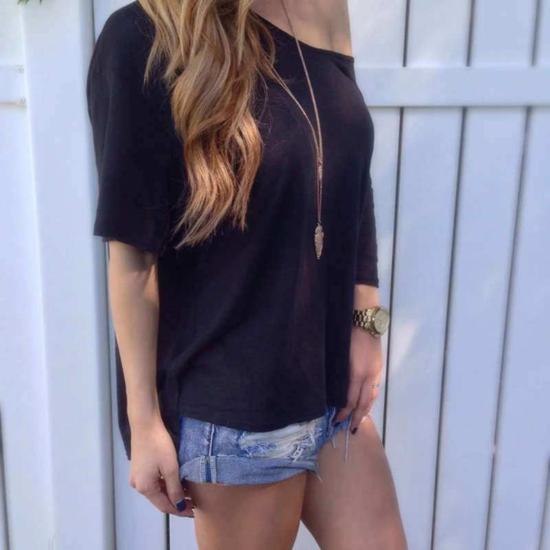 Bigsweety مثير واحد الكتف قمم للنساء فام تيز تي شيرت تيشيرت صيفي عارضة نصف كم بلون فضفاض قمم