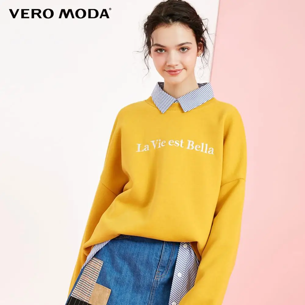 Vero Moda свитшот Женская Ins стиль круглый вырез с заниженным плечом Досуг свободная толстовка с капюшоном | 318433511