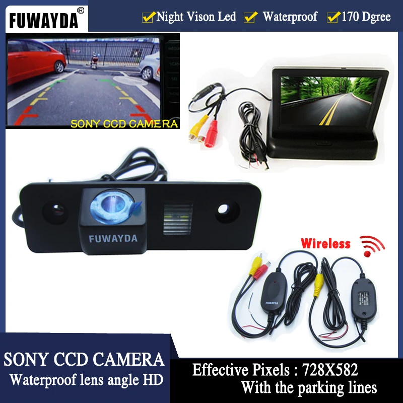 FUWAYDA SONY CCD парковочные мониторы светодиодный Автомобильный заднего вида камера 4,3 'складное зеркало монитор для VW Skoda ROOMSTER OCTAVIA TOUR FABIA