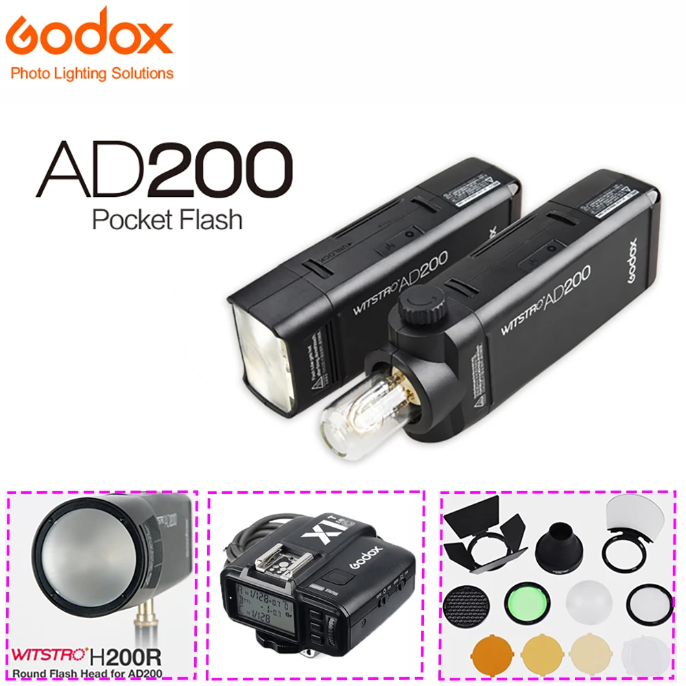 GODOX AD200 TTL 2.4G HSS 1/8000s Pocket Flash Light 2900mAh Flashlight for Canon Nikon Sony Fujifilm Speedlite Studio | Электроника