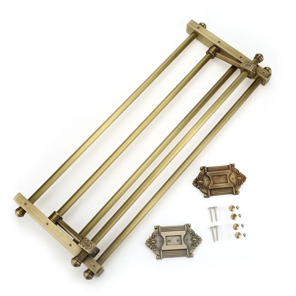 Antique Brass Double Bath Towel Rack Holder Bathroom Storage Organizer Shelf Wall Mount.