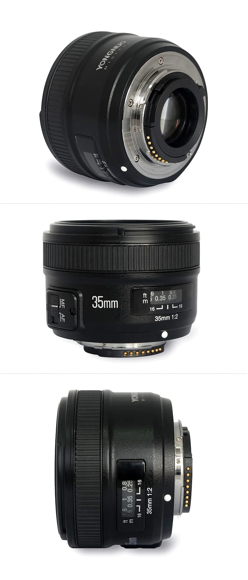 Объектив Yongnuo 35 мм YN35mm F2 1:2 широкоугольный объектив с большой апертурой с фиксированным автофокусом для камер Canon EOS EF или камер Nikon AF
