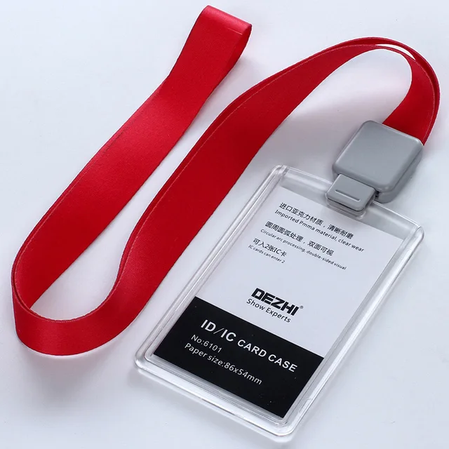 DEZHI Brand New Retractable Custom Lanyard with Full Transparent Business ID IC Card Holder,Vertical Horizontal Available V-red rope