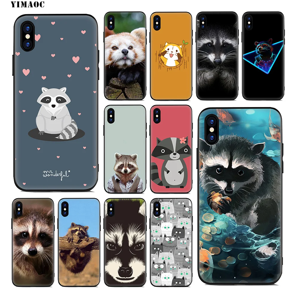 YIMAOC Animal Raccoon Art Soft Silicone Case for iPhone 11 Pro Xr Xs Max X or 10 8 7 6 6S Plus 5 5S SE Cover |