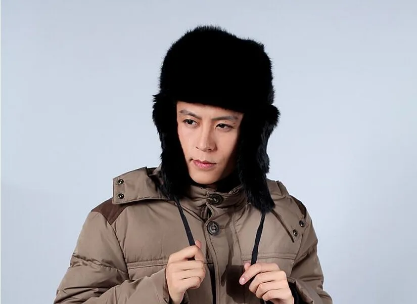 Бренд, высокое качество, зимняя мужская шапка из меха кролика рекс lei feng, Толстая теплая шапка