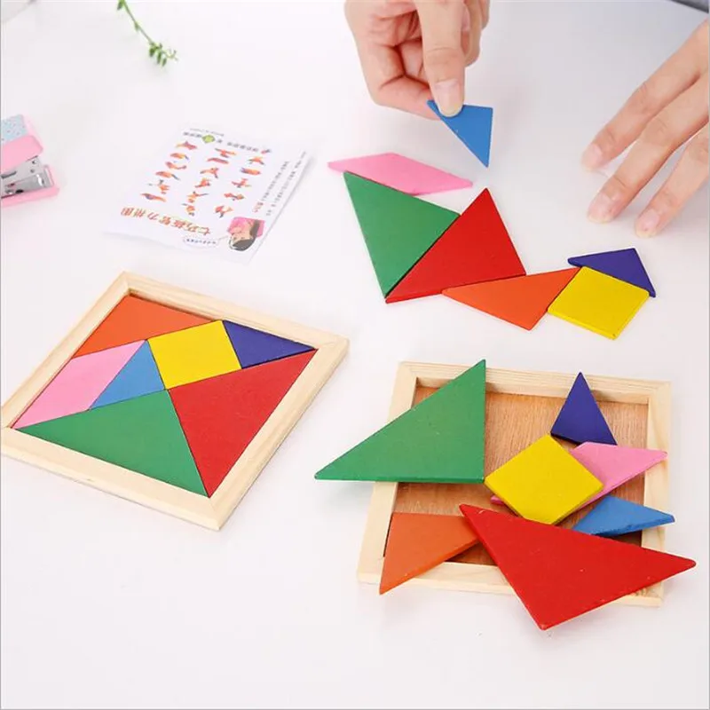 Деревянные Tangram 7 частей головоломки красочный квадрат IQ игры головоломки интеллектуальные Обучающие игрушки для детей