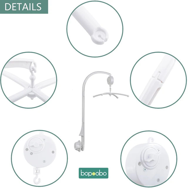 Bopoobo Baby Mobile Hanging Rattles Toys Wind-up Music Box Hanger DIY Hanging Baby Crib Mobile Bed Bell Toy Holder Arm Bracket 2