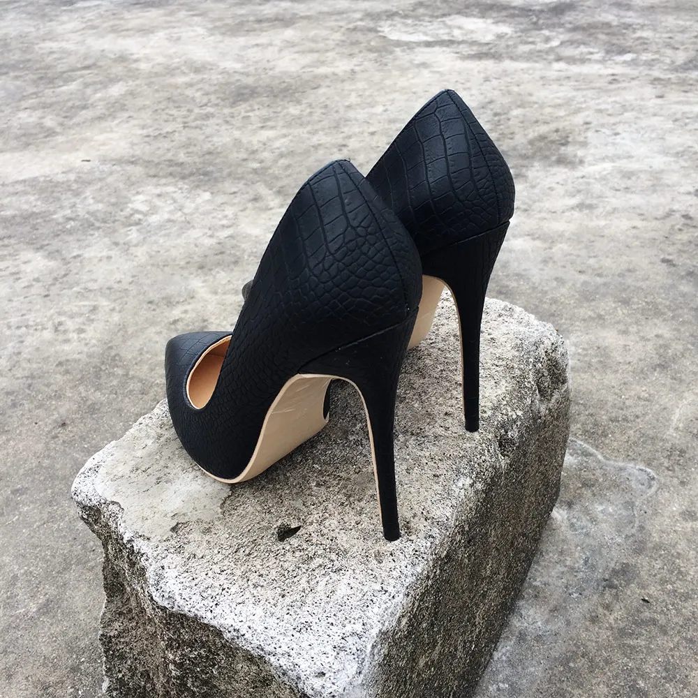 Veowalk Brand Italy Style Women Classic Stiletto High Heels Ladies Sexy Sanke Patern Pointed Toe Pumps Comfort Dress Shoes Black