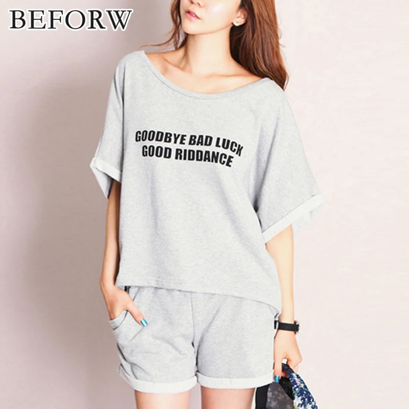 

BEFORW Summer Cotton Women Pajamas Shorts Sexy Solid Alphabet Pajama Set Comfortable Breathable Sleepwear Shorts Cute Homewear