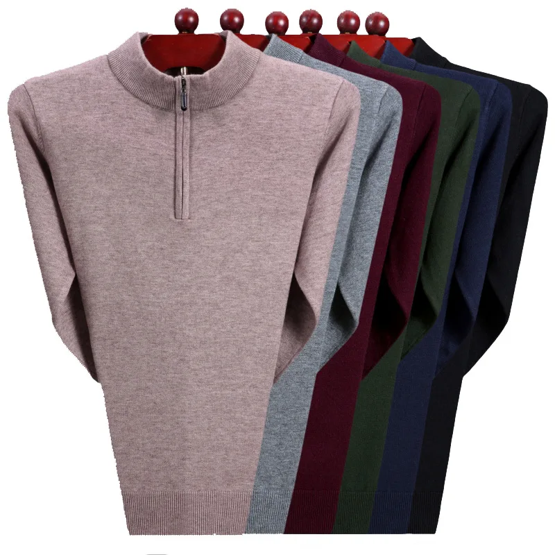 Mens Sweaters 2019 Pullovers Turtleneck Men Wool Sweater Men Clothes Mens Casual Slim Solid Men Winter Clothes Spliced Zipper