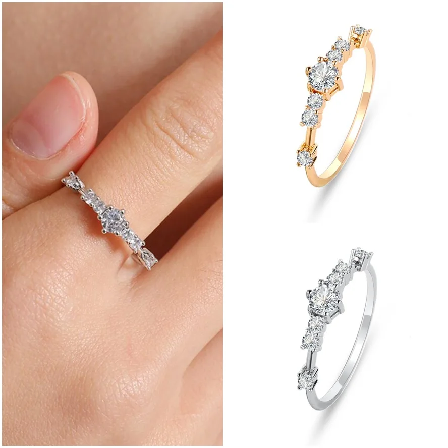 

Hot sale 2019 New Fashion Women Ring Finger Jewelry Sliver /Gold Color Rhinestone Crystal Rings Size 5/6/7/8/9/10 drop shipping