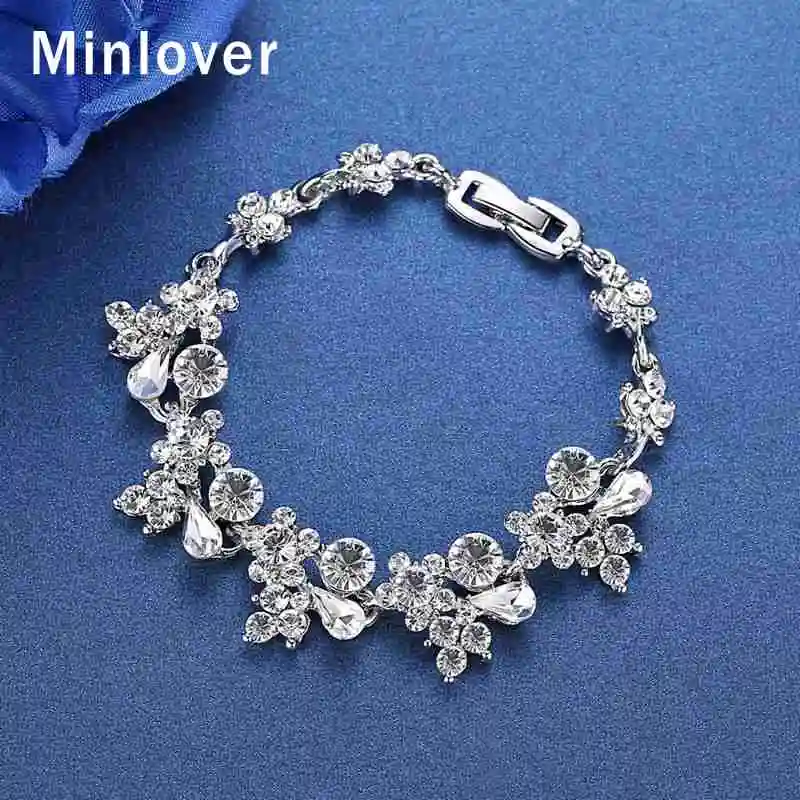 Женские свадебные браслеты Minlover золотистого цвета с кристаллами и стразами