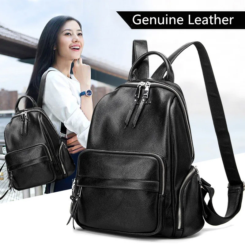 

High Quality Women Backpacks Style Genuine leather Women Backpack Fashion Solid School Bags For Teenager Girls Casual