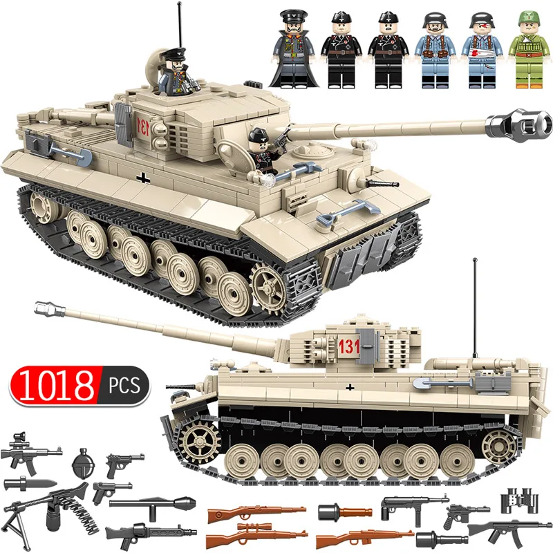 

1018pcs Military German King Tiger 131 Tank Building Blocks Compatible Legoed Army WW2 Soldier Weapon Bricks Toys for Children