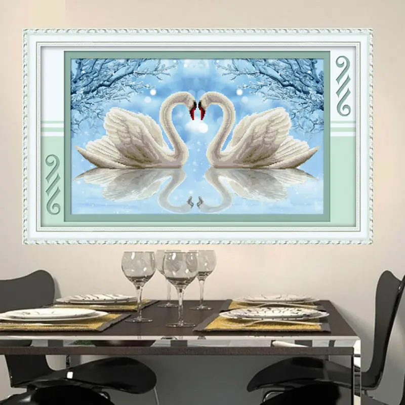 

Needlework 3D Diy Cross-stitch Beautiful Swan Cotton embroidered DMC Thread Color Hand Embroidery Bedroom Adornment Picture