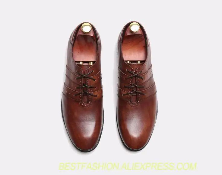 

Red Wedding Shoes Men Genuine Leather Lace Up Vintage Derby Shoes Smart Casual Breathable Height Increasing Summer Stripe Shoes
