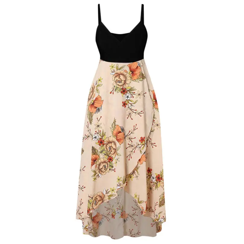 New Women Summer Plus Size V-neck Casual Bohemia Print  Sling Backless Swing Dress Holiday Fashion Party Dress Vestidos #4A30 (11)