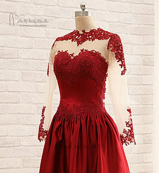 Vestido de Festa Curto бордовые короткие платья для выпускного вечера с длинными рукавами и кружевом импортные вечерние коктейльные платья