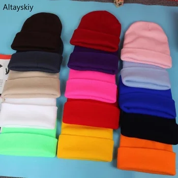 

Beanies Women Korean Candy Color Knitted Couple Hats Warm Chic Womens Solid Winter Skullies Thicker All-match Daily Beanie Girls
