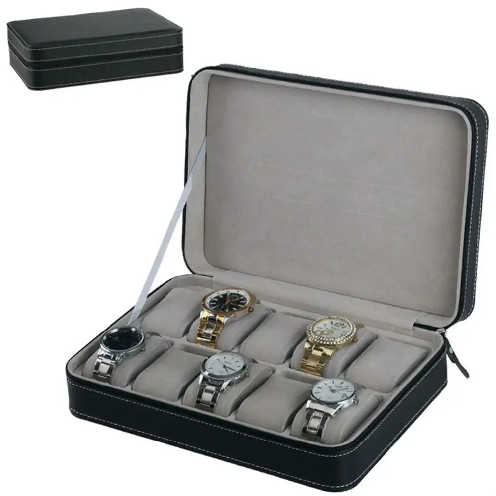 

LinTimes 10 Slots PU Watch Storage Organizer Zipper Display Box Exquisite Elegant Watch Case