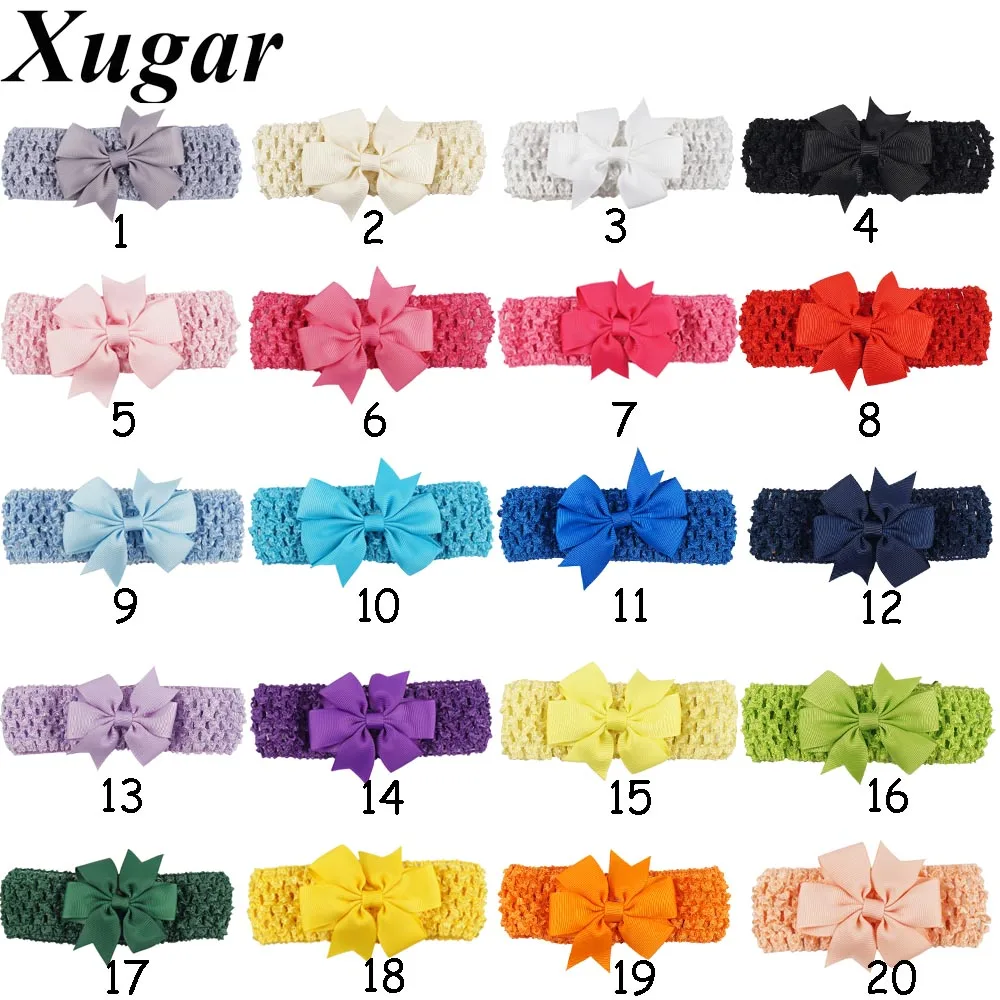 

2 Pieces 5.5'' Sweet Kids Elastic Crochet Headband With Pinwheel Bows Boutique Handmade Headwear Hair Accessories