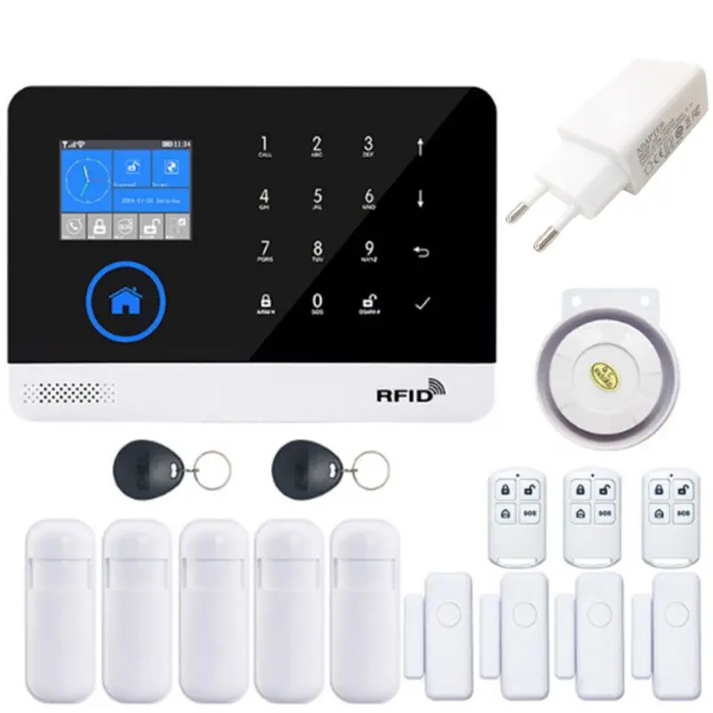 

Home Security Wireless WIFI GSM 3G GPRS Alarm System APP Remote Control RFID Card Kit