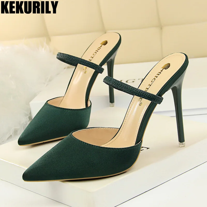 

Woman shoes Pointed toe Slippers Mules super high heel Slides slip on Sandals black red green apricot pink grey claret orange