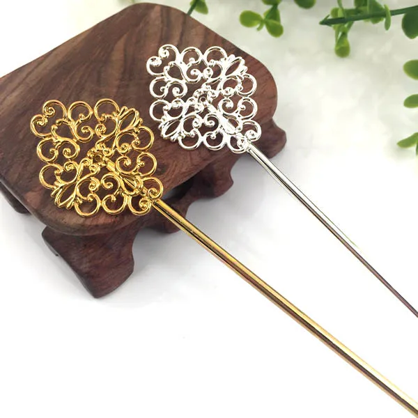 Filigree Flower Hair Pins Stick Hairpin Bun Holder Hairstick DIY