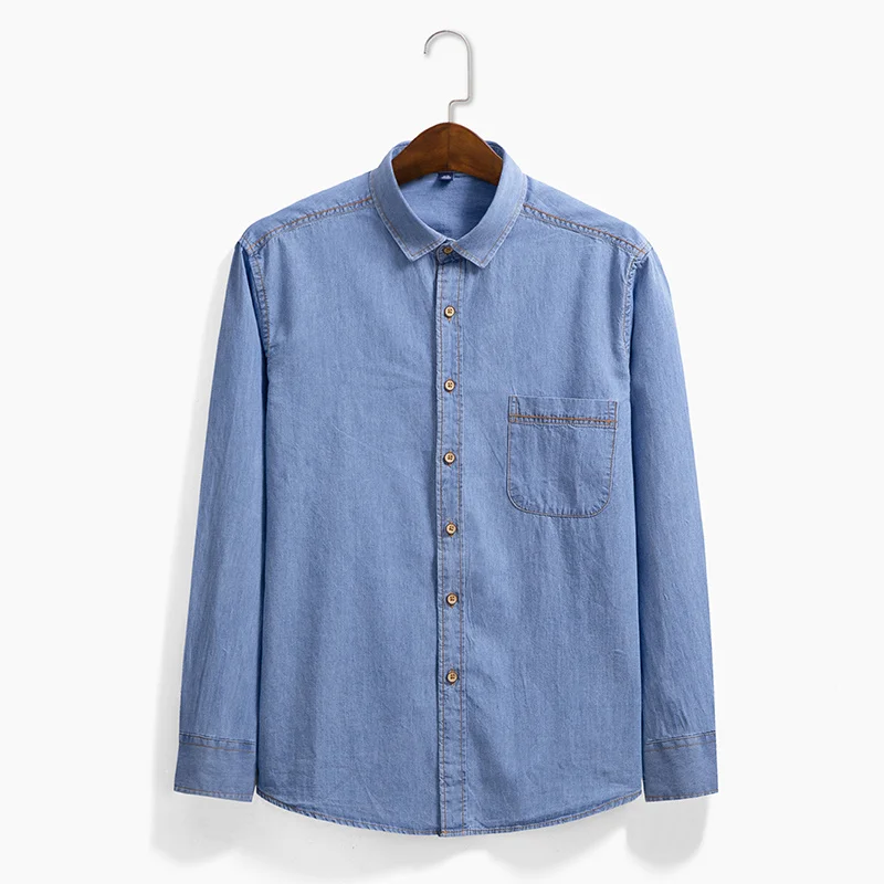 U& SHARK Стильная мужская джинсовая рубашка, классическая синяя рубашка с длинным рукавом, хлопковые повседневные рубашки, весна, брендовая одежда, мужская джинсовая рубашка - Цвет: Washed Denim
