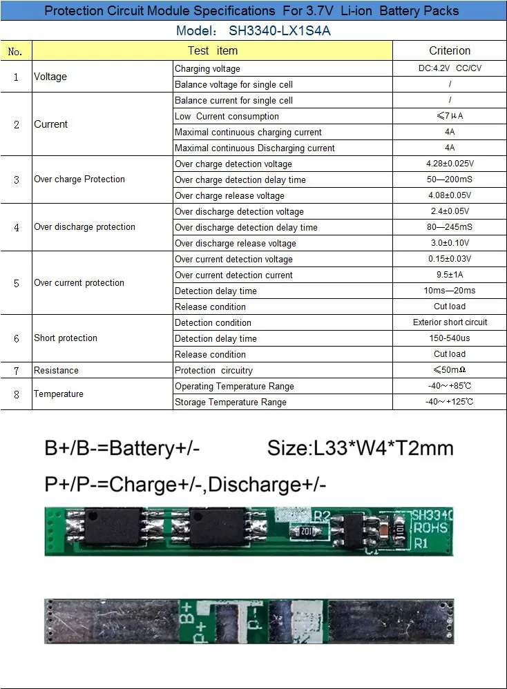 Модуль защитной цепи 1 S 4A PCB PCM BMS батарея защиты доска для 3,7 в литий-ионный плата защиты литий-полимерных аккумуляторов пакет SH3340-LX1S4A